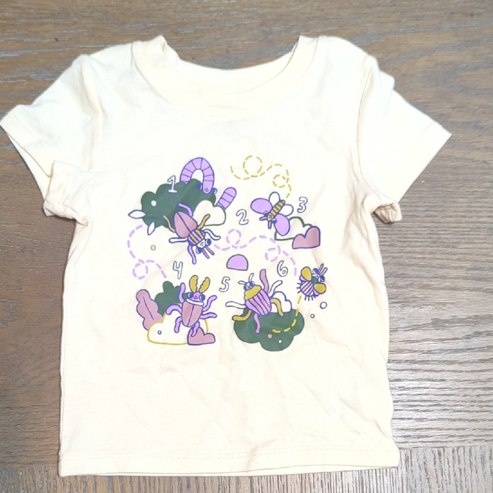 Cat & Jack Cream Tee with Purple and Green Insect Design